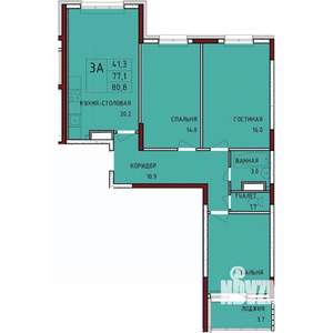 3-к квартира, строящийся дом, 81м2, 13/17 этаж