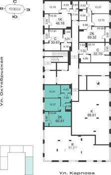 2-к квартира, вторичка, 61м2, 1/9 этаж