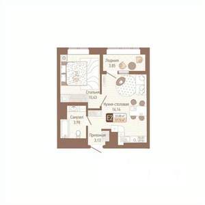 1-к квартира, строящийся дом, 36м2, 11/14 этаж