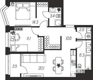 3-к квартира, строящийся дом, 73м2, 13/24 этаж