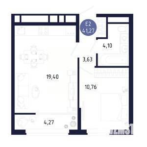 1-к квартира, строящийся дом, 41м2, 24/25 этаж