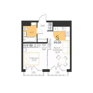 1-к квартира, вторичка, 34м2, 3/5 этаж