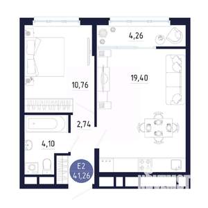 1-к квартира, строящийся дом, 41м2, 18/25 этаж