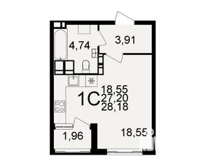1-к квартира, вторичка, 27м2, 12/20 этаж