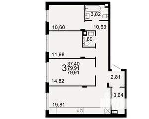 3-к квартира, строящийся дом, 80м2, 1/9 этаж