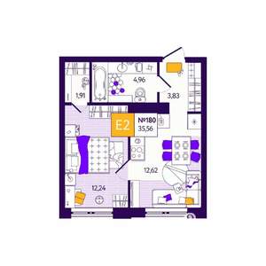 1-к квартира, вторичка, 36м2, 2/12 этаж