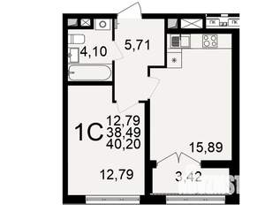 1-к квартира, строящийся дом, 38м2, 12/18 этаж
