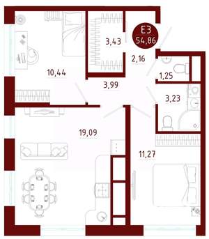 2-к квартира, вторичка, 55м2, 10/10 этаж