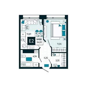 1-к квартира, вторичка, 34м2, 7/15 этаж