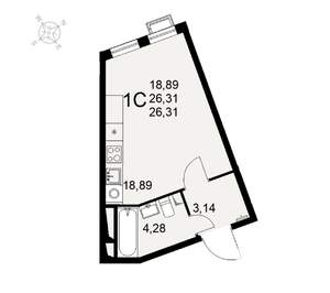 Студия квартира, вторичка, 26м2, 13/17 этаж