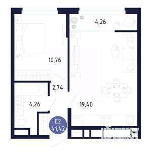 1-к квартира, строящийся дом, 41м2, 11/25 этаж