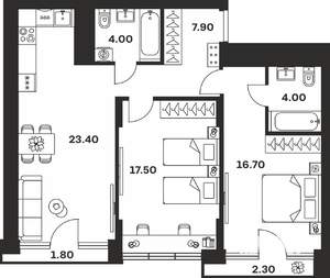 2-к квартира, вторичка, 78м2, 9/9 этаж