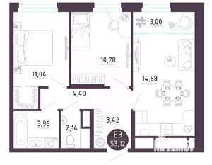 2-к квартира, вторичка, 53м2, 9/10 этаж