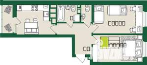 2-к квартира, строящийся дом, 56м2, 6/9 этаж