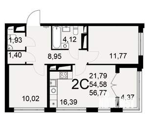 2-к квартира, вторичка, 57м2, 19/25 этаж