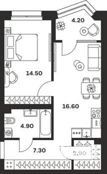 1-к квартира, вторичка, 50м2, 6/24 этаж