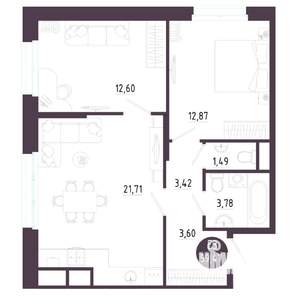 2-к квартира, строящийся дом, 59м2, 2/10 этаж