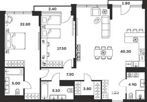 2-к квартира, вторичка, 118м2, 8/9 этаж