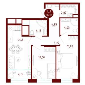 2-к квартира, вторичка, 56м2, 4/10 этаж
