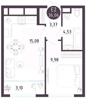1-к квартира, вторичка, 36м2, 9/10 этаж