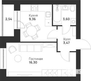 1-к квартира, вторичка, 35м2, 3/5 этаж