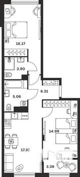2-к квартира, вторичка, 67м2, 6/15 этаж