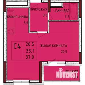 Студия квартира, строящийся дом, 37м2, 4/17 этаж