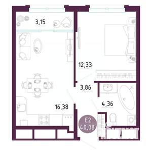 1-к квартира, вторичка, 40м2, 3/10 этаж