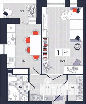 1-к квартира, строящийся дом, 41м2, 6/14 этаж
