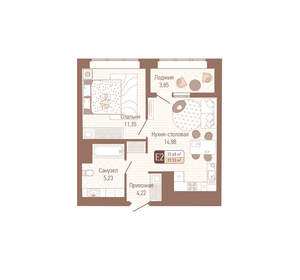 1-к квартира, вторичка, 40м2, 9/14 этаж