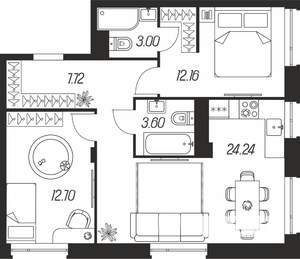 2-к квартира, вторичка, 63м2, 6/15 этаж