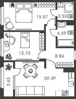2-к квартира, вторичка, 69м2, 1/9 этаж