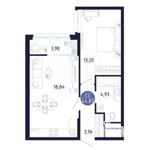 1-к квартира, строящийся дом, 45м2, 11/25 этаж