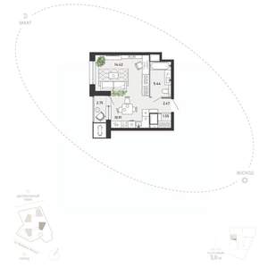 Студия квартира, вторичка, 38м2, 12/21 этаж