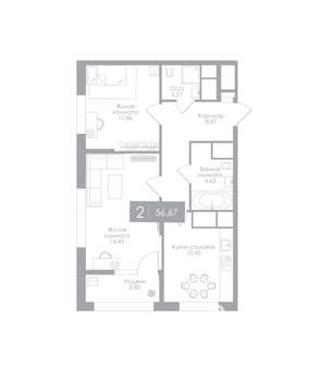 2-к квартира, вторичка, 57м2, 13/25 этаж