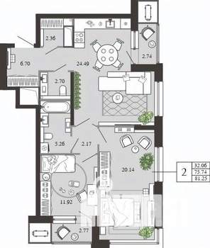 2-к квартира, вторичка, 81м2, 9/21 этаж