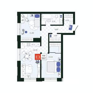 2-к квартира, вторичка, 59м2, 2/19 этаж