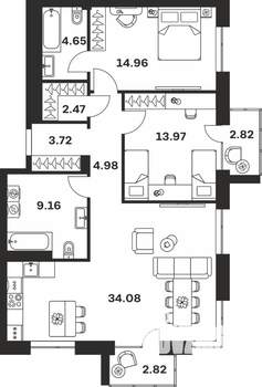 2-к квартира, вторичка, 94м2, 4/7 этаж