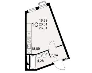 1-к квартира, вторичка, 26м2, 7/16 этаж