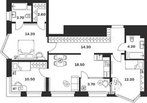 3-к квартира, строящийся дом, 84м2, 9/24 этаж