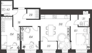 3-к квартира, строящийся дом, 80м2, 2/24 этаж