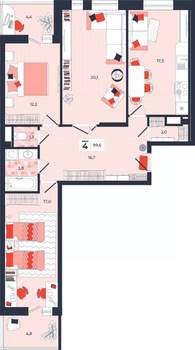 4-к квартира, строящийся дом, 100м2, 12/14 этаж