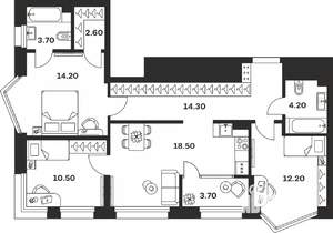 3-к квартира, строящийся дом, 84м2, 5/24 этаж