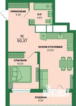 1-к квартира, вторичка, 50м2, 22/25 этаж