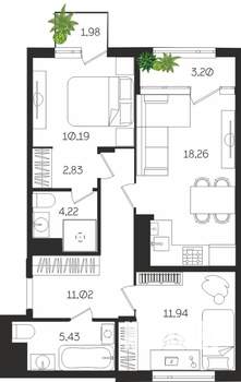 2-к квартира, вторичка, 68м2, 2/4 этаж