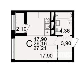 1-к квартира, вторичка, 27м2, 4/18 этаж