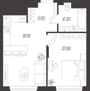 1-к квартира, вторичка, 39м2, 2/14 этаж