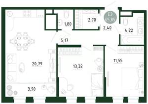 2-к квартира, строящийся дом, 66м2, 2/25 этаж