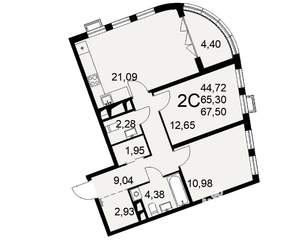2-к квартира, строящийся дом, 68м2, 2/16 этаж