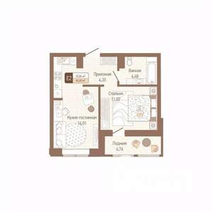 1-к квартира, строящийся дом, 38м2, 5/14 этаж